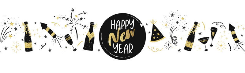 Fun hand drawn doodle new years elements, great for textiles, wrapping, banner, wallpapers - vector design - obrazy, fototapety, plakaty