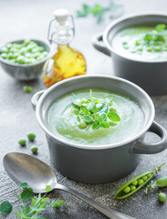 Fresh vegetable soup made of green peas