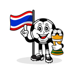 Mascot cartoon football thailand flag with trophy winner