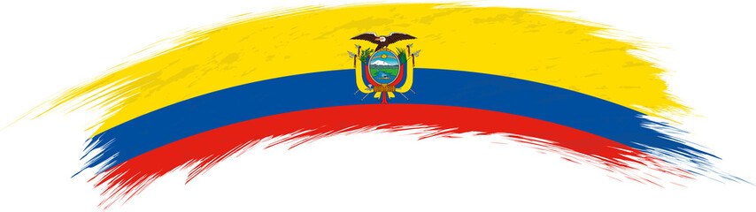 Flag of Ecuador in rounded grunge brush stroke. - obrazy, fototapety, plakaty