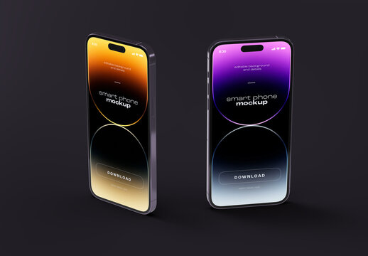Dual Smartphone Mockup Featuring Gradient Screens &ndash; Premium Mobile Device Setup for App Showcase, Responsive Web Design, and UI/UX Presentation Projects