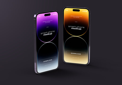 Modern Smartphone Mockup with Dual Colorful Screens &ndash; Realistic Device Scene for App UI Design, Mobile Website Presentation, and Branding Projects