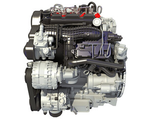 Car Engine 3D rendering on white background