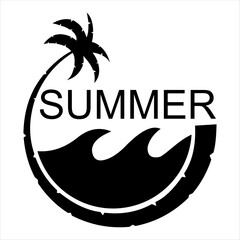 SUMMER BEACH AND COCONUT TREE LOGO VECTORS