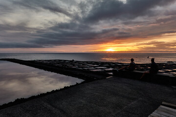 Sunset over the salt flats of Fuencaliente on the island of La Palma. Canary Islands. Spain