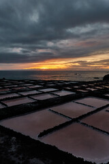 Sunset over the salt flats of Fuencaliente on the island of La Palma. Canary Islands. Spain