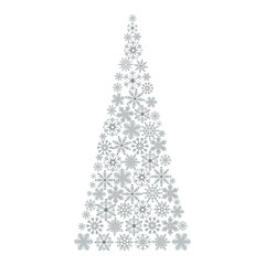 Illustration of a Christmas tree. A Christmas tree made of snowflakes. Vector illustration on a white background.