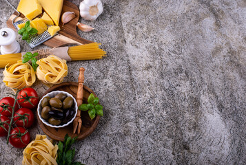 Italian food cooking background with pasta