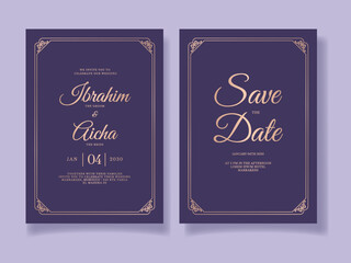 Modern Wedding Invitation Card Template with Golden Frames