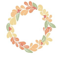 autumn floral elements in the form of a wreath on a white background
