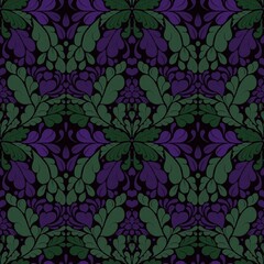 seamless background of floral patterns in purple green color scheme