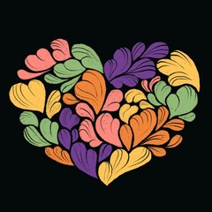 floral elements in the shape of a heart on a black background