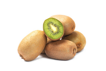 Obraz premium kiwi fruit isolated over white background. Whole and sliced kiwi. 