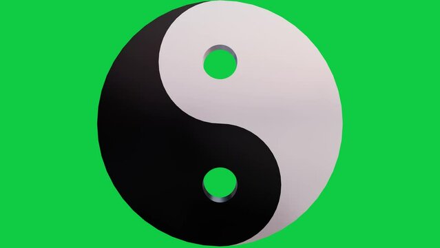 Animated 3D Yin Yang symbol on green chroma background. 