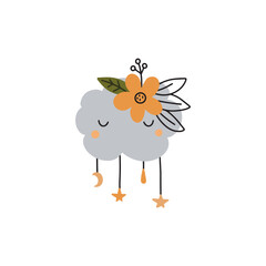 Vector illustration of a cute boho style cloud on a white background for your design