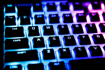 Gaming keyboard with mechanical keys close-up.
