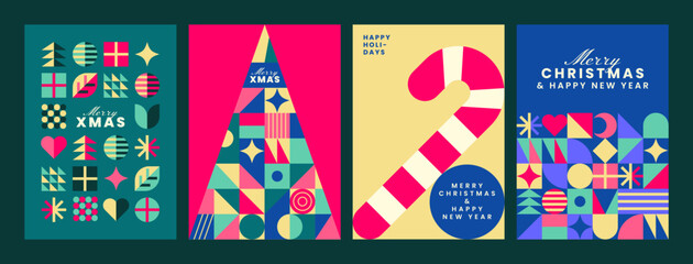 Merry Xmas card set. Covers, invitations, greeting cards or posters design. Vector illustrations for Christmas. Winter holidays.