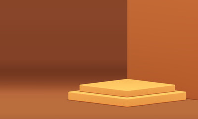 Podium 3d stage beige level stairs showcase presentation corner studio background realistic vector