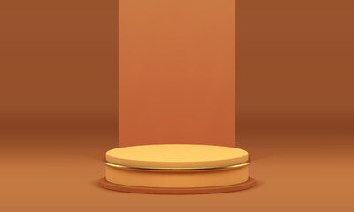 3d pedestal yellow cylinder stage decorative beige wall showcase studio background realistic vector