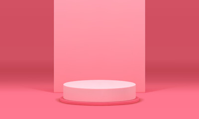 3d stage pink cylinder pedestal wall promo showcase studio background design realistic vector