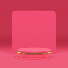 3d pink cylinder podium squared wall display stage for product presentation realistic vector