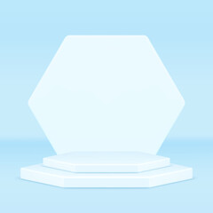 White hexagon 3d stage podium stairs award arena showcase product presentation realistic vector