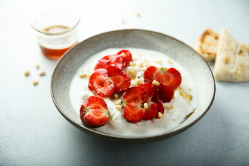 Greek yogurt with strawberry and honey