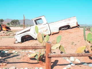 Abandoned Desert Truck with Cactus