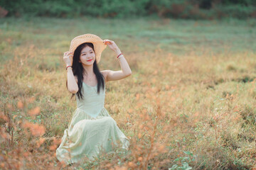 girl walking on rice fields