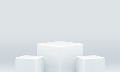 White 3d podium squared cubes geometric form award arena contest achievement realistic vector