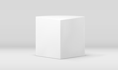 White 3d box symmetric podium geometry construction showcase foundation stage realistic vector