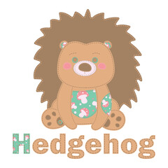 Patchwork vector drawing with a hedgehog. Cute vector cartoon hedgehog.  Baby Shower, greeting, holiday and invitation card. Applique with hedgehog. Vector baby patchwork illustration.   For print.