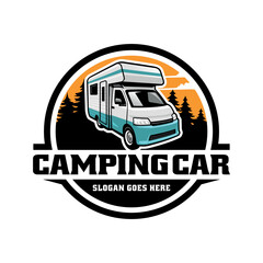 RV, camping car, campervan illustration logo vector