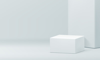 3d podium white rectangular box decorative wall premium studio background realistic vector
