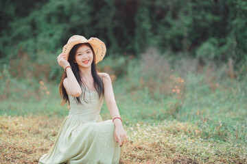 girl walking on rice fields