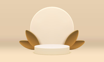 Beige 3d pedestal cylinder advertising foundation spring design studio background realistic vector