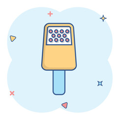 Ice cream icon in comic style. Sundae cartoon vector illustration on white isolated background. Sorbet dessert splash effect business concept.