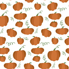 Background with pumpkins on a white background. Seamless pattern in the theme of autumn and Halloween. Suitable for printing on textiles and paper. Festive gift wrapping, banner.