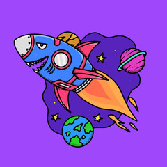 rocket shark space illustration