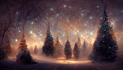 Obraz premium Colorful Christmas trees. AI render.