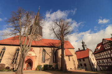 Romantische Burgenstadt Schlitz; Kirchplatz mit Stadtkirche und Rathaus