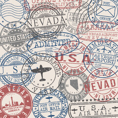 Las Vegas, NV, USA Set of Stamps. Travel Stamp. Made In Product. Design Seals Old Style Insignia.