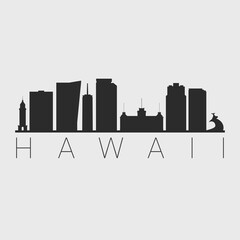 Hawaii, USA City Skyline. Silhouette Illustration Clip Art. Travel Design Vector Landmark Famous Monuments.