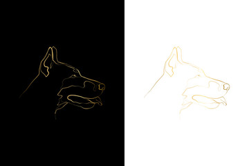 Doberman gold line art portrait, Digital drawing, Personalized Dog Name, Customized Pet Memorial Gifts, Set	
