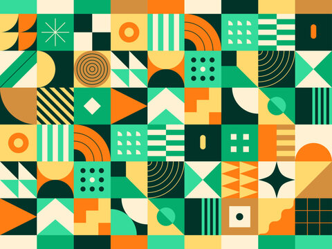 Abstract geometric banner. Modern and colorful header with geometrical shapes. Flat vector illustration for web or covers. Minimalist seamless pattern. Mosaic background. Trendy geometric design. © Léo Alexandre