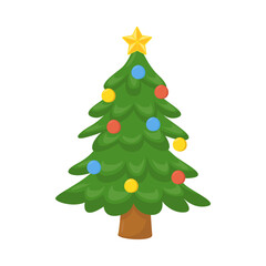 Christmas Tree Sign Emoji Icon Illustration. Holidays Decoration Vector Symbol Emoticon Design Clip Art Sign Comic Style.