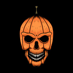halloween pumpkin with skull illustration