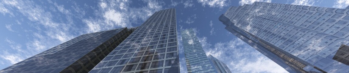 Skyscrapers, high-rise buildings, skyscrapers sky view, modern buildings against the sky with clouds, 3d rendering