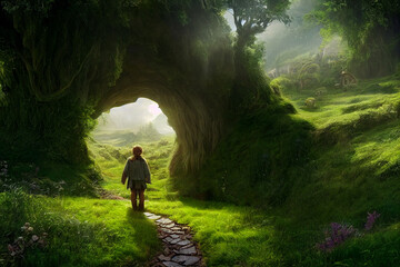 Naklejka premium Concept art illustration of hobbit fantasy adventure
