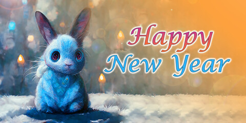 The symbol of 2023 is the year of the Black Water Rabbit. Postcard - congratulations: Happy New Year. Place for text